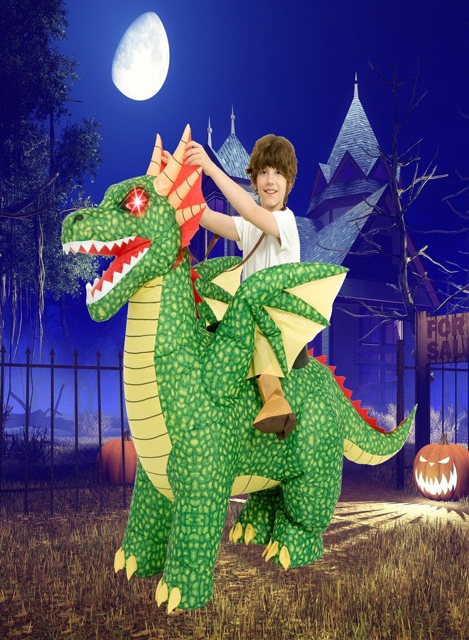 One Casa Inflatable Costumes for Kids,Blow Up LED Light Eyes Dragon Suit,Ride On Halloween Costumes for Boys Girls (4-6YRS) - Image 2
